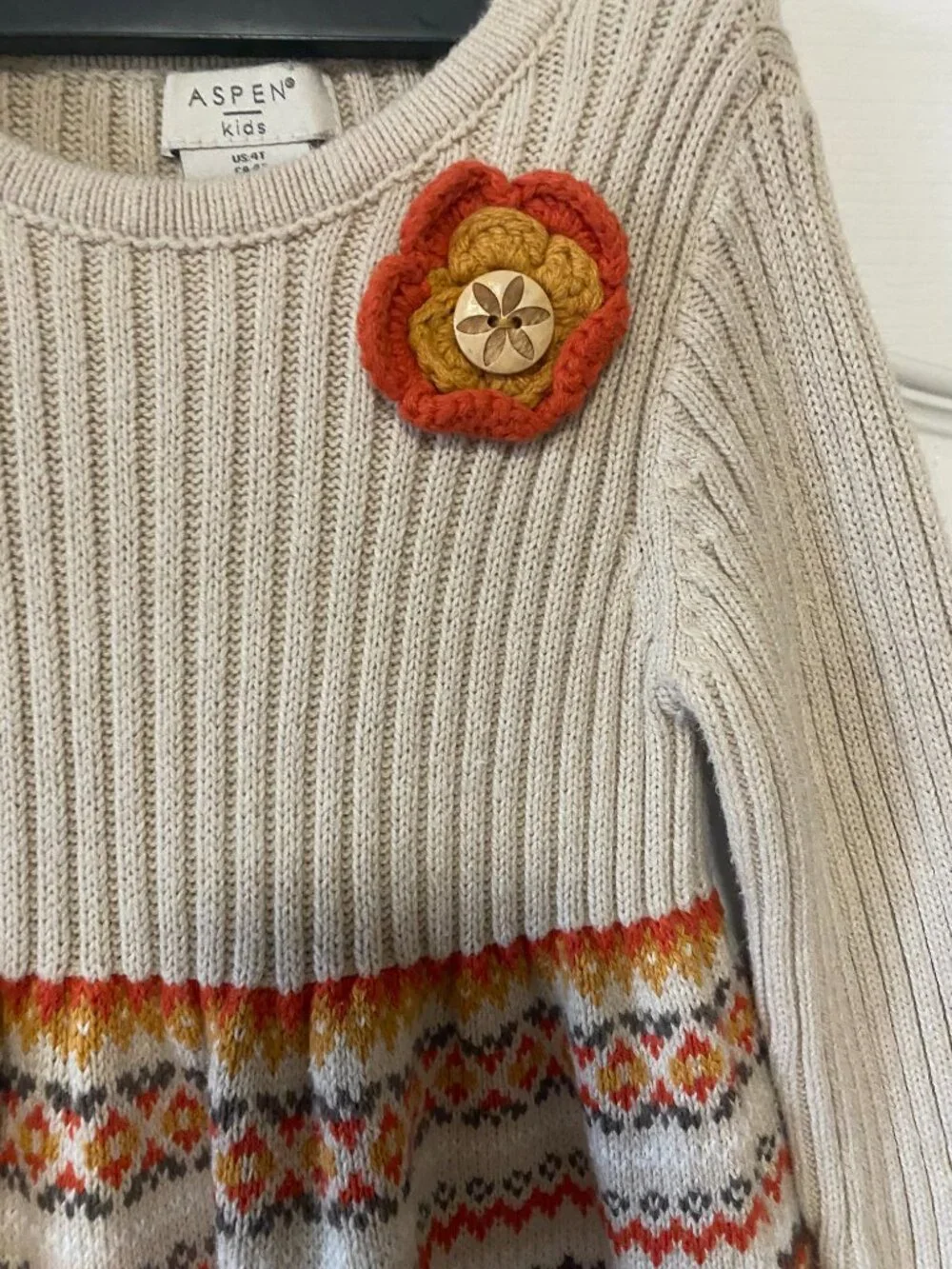 Aspen Kids Girl Novelty Fox Fair Isle Autumn Knit Sweater Dress 4T